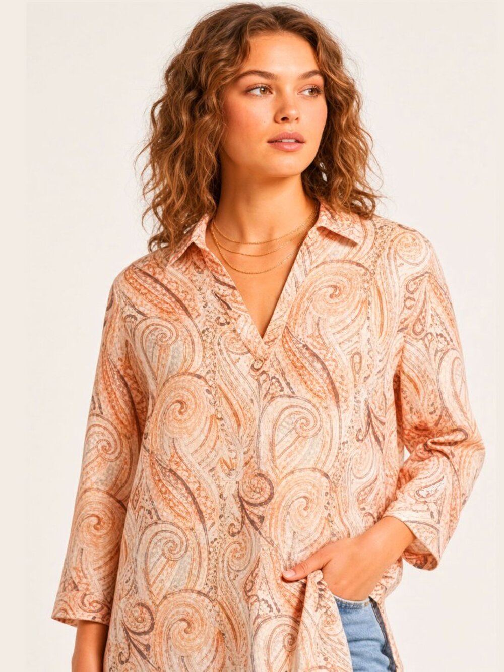 NWT RACHEL ZOE Plus Size 3X Paisley Linen Split Neck Top NWT